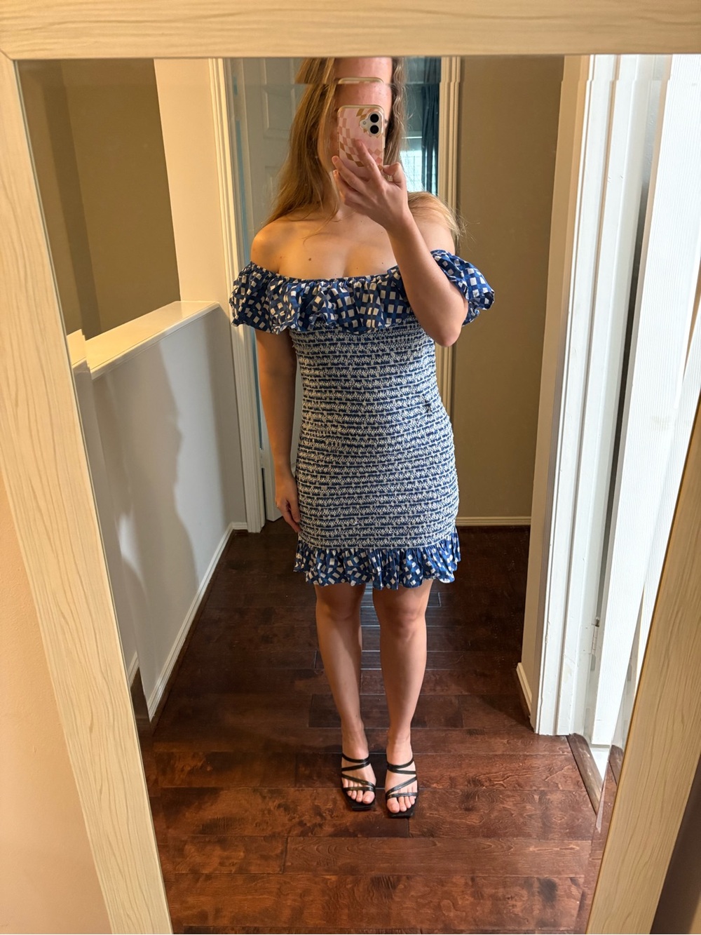 Corey Lynn Calter Blue Smocked Off Shoulder Mini Dress Boho Cottagecore Small